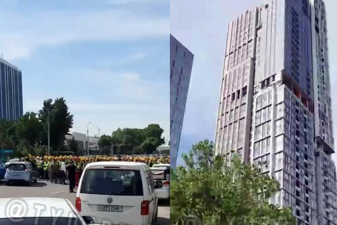 gazeta.uz - Строители небоскрёба Nest One перекрывали улицу из-за задержки зарплаты